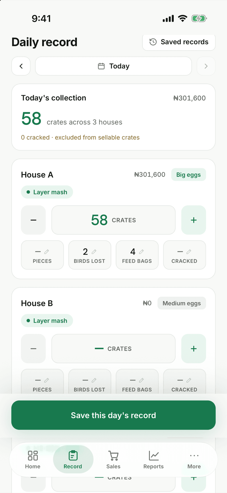 The day's record in PoultryLive: 58 crates across 3 houses